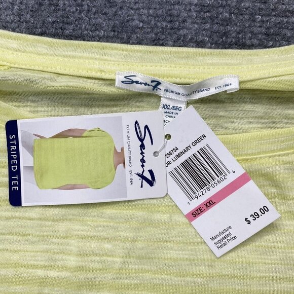 Seven 7 Shirt Womens XXL Stripe Short Sleeve Tee Yellow Green Semi Sheer NEW - Picture 4 of 11